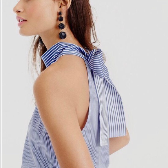 J. Crew Tops - J CREW BLUE/WHT STRIPE SILK TIE-NECK HALTER TOP